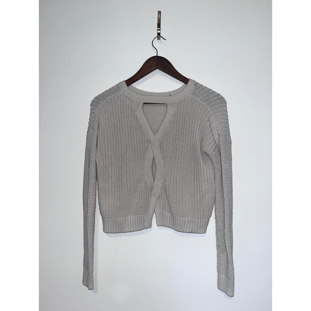 Aeropostale Cream Open Twist Back Cropped Knit Sweater Women Small Casual